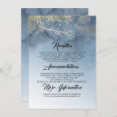 Dusty Blue and Gold Wedding Information Begleitkarte (Vorne/Hinten)