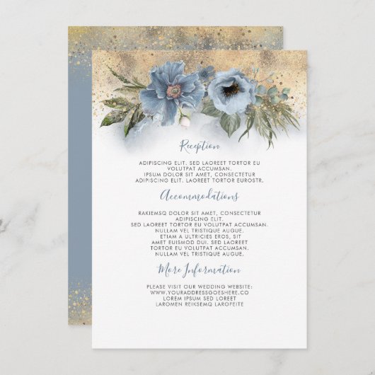 Dusty Blue and Gold Wedding Information Guest Begleitkarte (Vorne/Hinten)