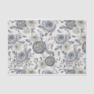 Dusty Blue and Grau Watercolor Floral Pattern Seidenpapier