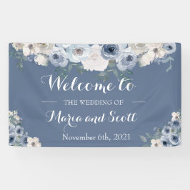 Dusty Blue and Gray Floral Botanical Wedding Banner