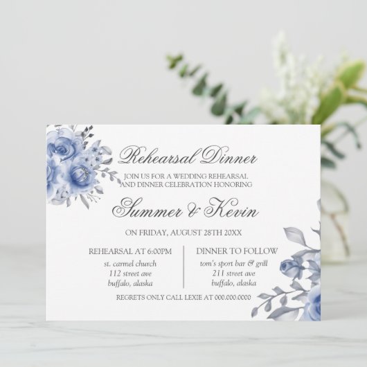 Dusty Blue and Gray Peony Engagement Party Einladung (Stehend Vorderseite)