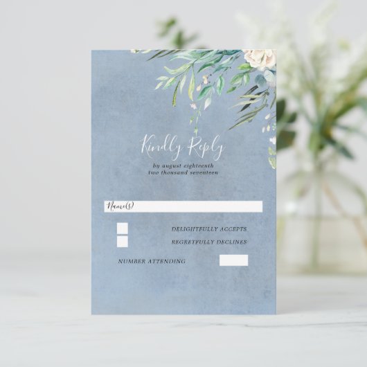 Dusty Blue and Greenerity Wedding RSVP (Stehend Vorderseite)
