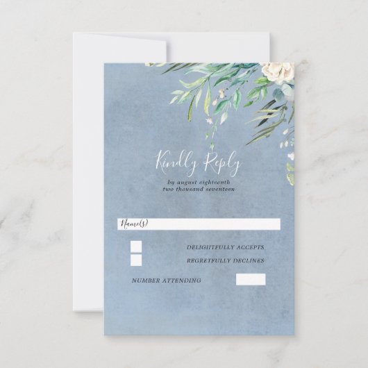 Dusty Blue and Greenerity Wedding RSVP Karte (Vorderseite)