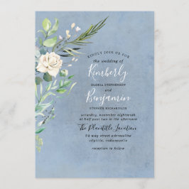 Dusty Blue and Greenery Moderne Hochzeit Einladung