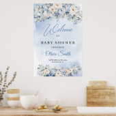 Dusty Blue and Ivory Blume Baby Dusche Empfang Poster (Küche)