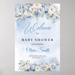 Dusty Blue and Ivory Blume Baby Dusche Empfang Poster