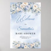 Dusty Blue and Ivory Blume Baby Dusche Empfang Poster (Vorne)
