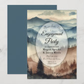 Dusty Blue and Mocha Brown Mountains Engagement Einladung (Vorne/Hinten)