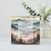 Dusty Blue and Mocha Brown Mountains Wedding Einladung (Stehend Vorderseite)