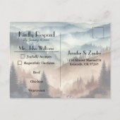 Dusty Blue and Mocha Brown Mountains Wedding RSVP Einladungspostkarte (Rückseite)