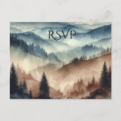 Dusty Blue and Mocha Brown Mountains Wedding RSVP Einladungspostkarte (Vorderseite)