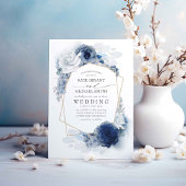 Dusty Blue and Navy Floral Elegant Wedding Einladung