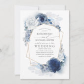 Dusty Blue and Navy Floral Elegant Wedding Einladung (Vorderseite)