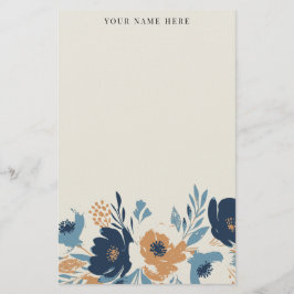 Dusty Blue and Orange Floral Watercolor with Name Briefpapier