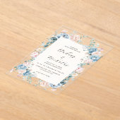 Dusty Blue and Peach Elegante Blumenhochzeit Acryleinladungen (Ablage )