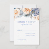Dusty Blue and Peach Floral Wedding RSVP Card (Vorderseite)