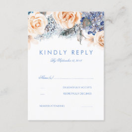 Dusty Blue and Peach Floral Wedding RSVP Card Karte