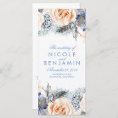 Dusty Blue and Peach Floral Weddings Programme (Vorne/Hinten)