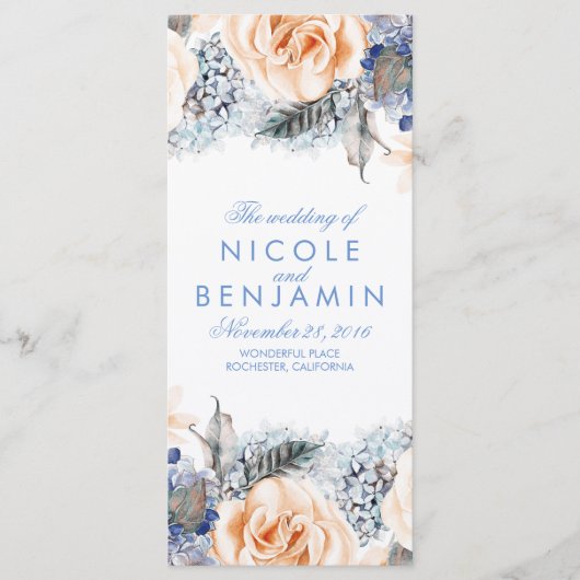Dusty Blue and Peach Floral Weddings Programme (Vorderseite)