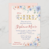 Dusty Blue and Peach (Ver.2) Blumenbaby-Dusche Einladung (Vorne/Hinten)