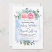 Dusty Blue and Pink Floral Engagement Party Einladung (Vorderseite)