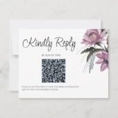 Dusty Blue and Pink Floral Modern Wedding QR Code RSVP Karte (Vorderseite)