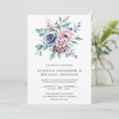 Dusty Blue and Pink Floral QR Code Wedding Einladung (Stehend Vorderseite)