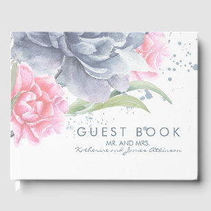 Dusty Blue and Pink Floral Watercolor Wedding Gästebuch