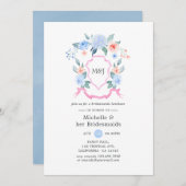Dusty Blue and Pink Wappen Bridesmaids Luncheon Einladung (Vorne/Hinten)