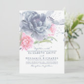 Dusty Blue and Pink Watercolor Blume Hochzeit Einladung (Stehend Vorderseite)