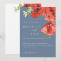 Dusty Blue and Red Poppies Hochzeitseinladung