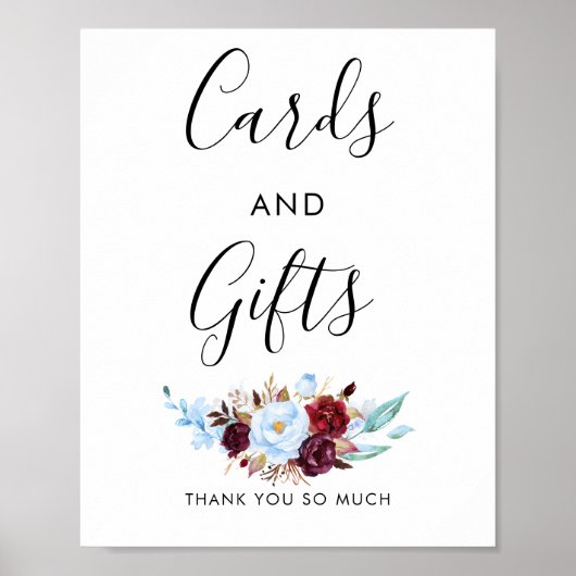 Dusty Blue and Red Wedding Cards and Gifts Sign Poster (Vorne)