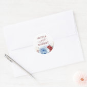 Dusty Blue and Red Wedding Modern Floral Boho Runder Aufkleber (Umschlag)
