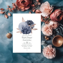 Dusty Blue and Rose Gold Floral Wedding QR Code in