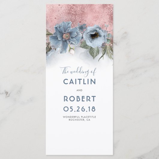 Dusty Blue and Rose Gold Floral WedPrograms Programm (Vorderseite)