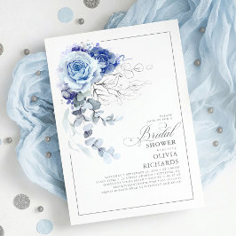 Dusty Blue and Silver Floral Botanic Bridal Shower Einladung