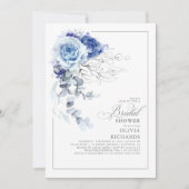 Dusty Blue and Silver Floral Botanic Bridal Shower Einladung (Vorderseite)