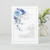 Dusty Blue and Silver Floral Botanic Bridal Shower Einladung (Stehend Vorderseite)