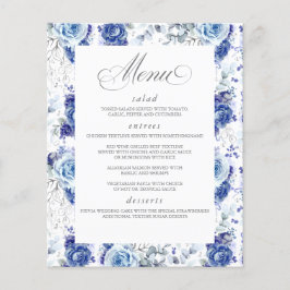 Dusty Blue and Silver Floral Elegant Wedding Menu Flyer
