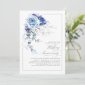 Dusty Blue and Silver Floral Wedding Anniversary Einladung (Stehend Vorderseite)