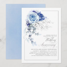 Dusty Blue and Silver Floral Wedding Anniversary Einladung