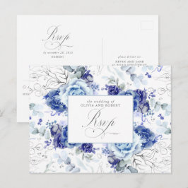 Dusty Blue and Silver Wedding RSVP Postcard Postkarte