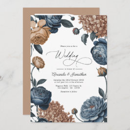 Dusty Blue and Taupe Watercolor Floral Wedding Einladung