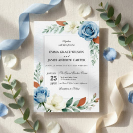 Dusty Blue and Terracotta Floral Wedding Einladung