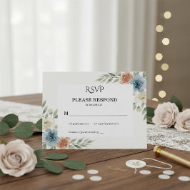 Dusty Blue and Terracotta Floral Wedding RSVP Karte