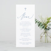 Dusty Blue and White Cross Boy Baptism Menu Card Menükarte (Stehend Vorderseite)