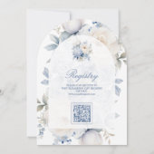 Dusty Blue and White Floral QR Code Babydusche Einladung (Rückseite)