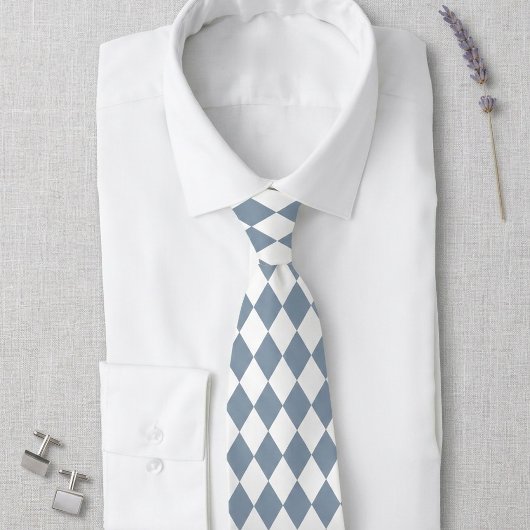 Dusty Blue and White Harlequin Diamond Tie Krawatte