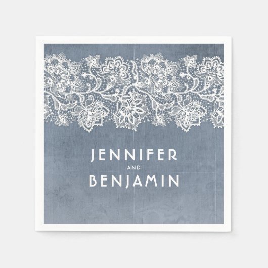 Dusty Blue and White Lace Elegant Serviette (Vorderseite)