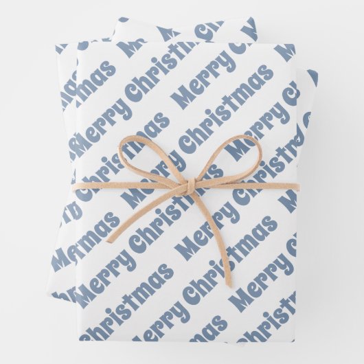 Dusty blue and white Merry Christmas holiday Geschenkpapier Set (Beispiel)